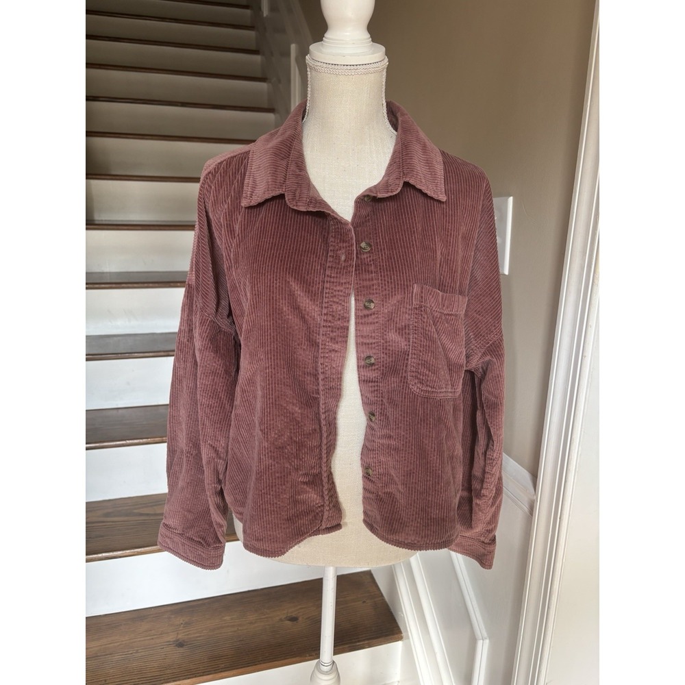 American Eagle Sz Large Rose Cropped Corduroy Jacket Button‎ Shacket